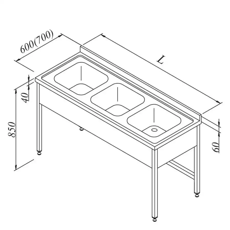 Öztiryakiler Evyeli Tezgah 3 Gözlü 3 Perdeli 180x70 cm