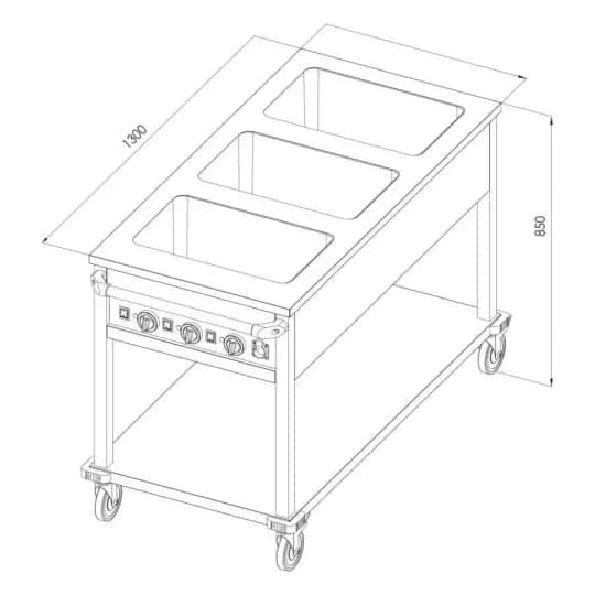 Öztiryakiler Hareketli Bain Marie Taban Raflı Elektrikli  4*GN1/1-150 Paneli Yanda