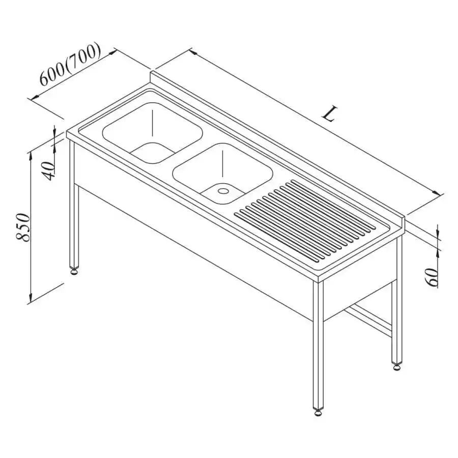 Öztiryakiler Evyeli Tezgah 2G/1D Sağ 3 Perdeli 150x70 Cm