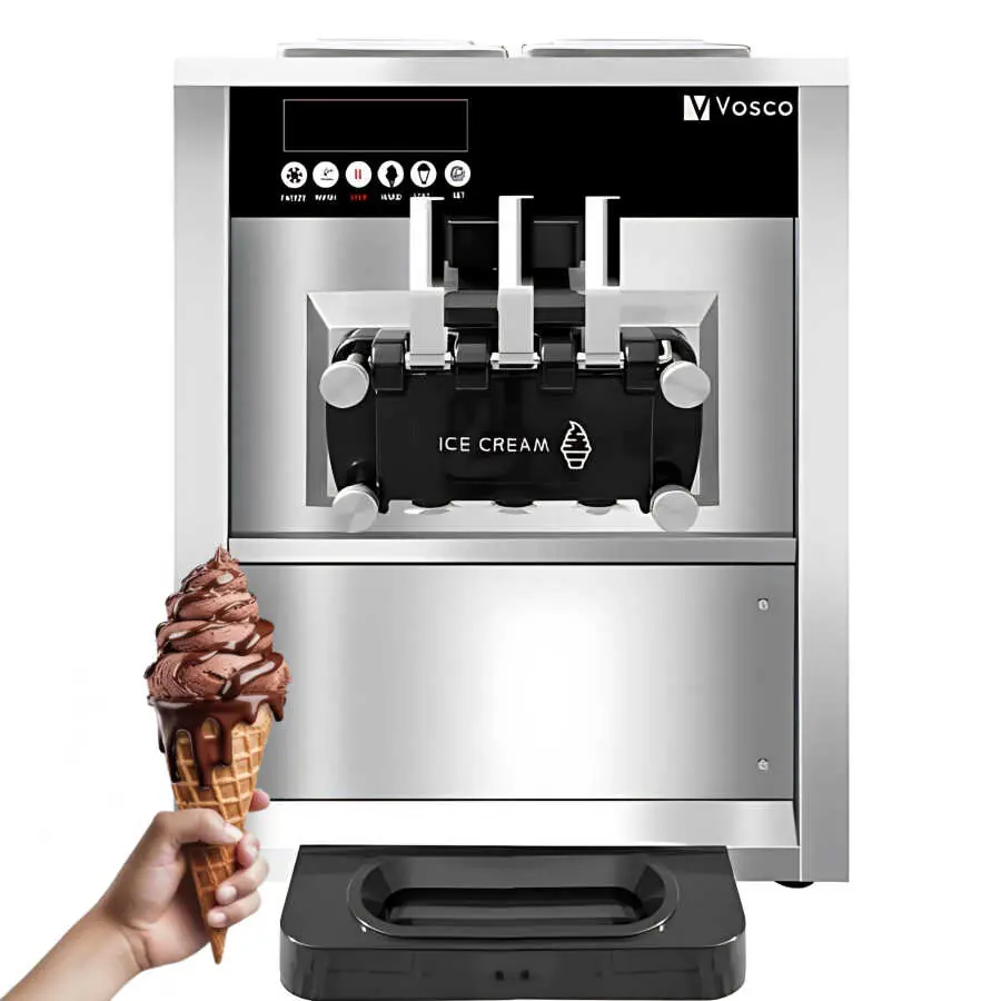 Vosco Pro Silver Soft Dondurma Makinesi Set Üstü Üç Kollu
