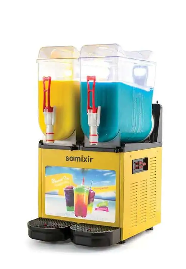 Samixir SLUSH24 Allure Twin Ice Slush Granita Milkshake ve Soğuk Meyve Suyu Dispenseri 12+12 L Sarı