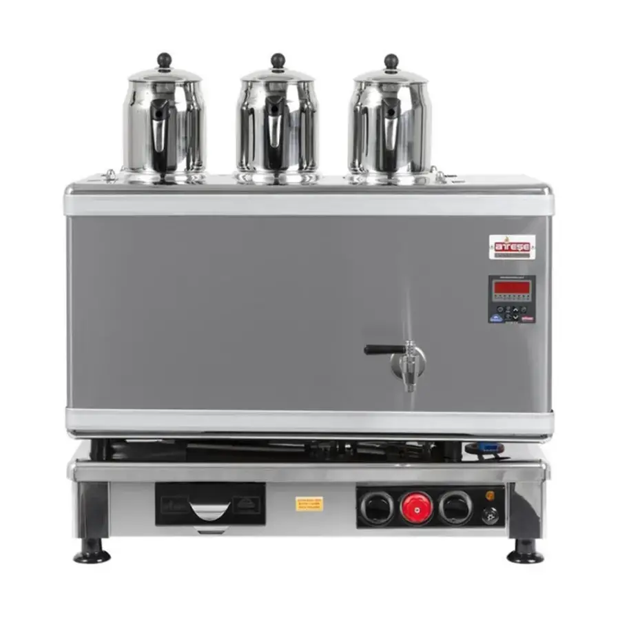 Ateşe Titanium Akıllı Dijital Gazlı Elektrikli İnox 3 Demlikli Çay Kazanı, 34 Litre