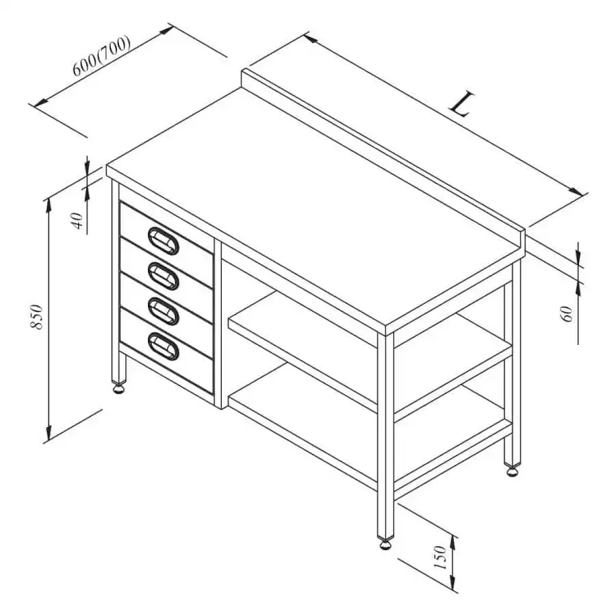 Öztiryakiler Çalışma Tezgahı Ara Raflı Gn Çekmeceli Sırtlı 120x60 Cm