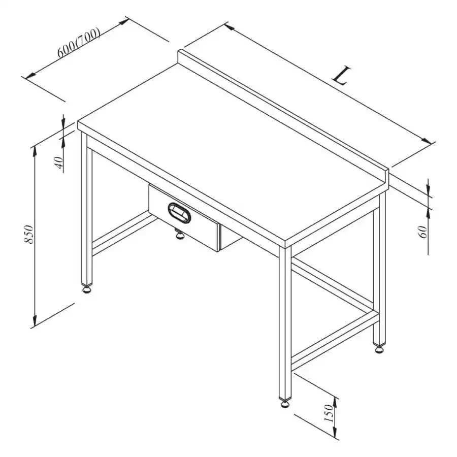 Öztiryakiler Çalışma Tezgahı Taban Rafsız Tek Çekmeceli Sırtlı 140x60 Cm