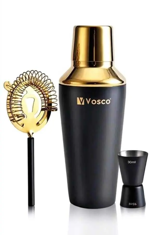 Vosco VSC-K3G 3 Parça Golden Bar Kokteyl Seti, Siyah