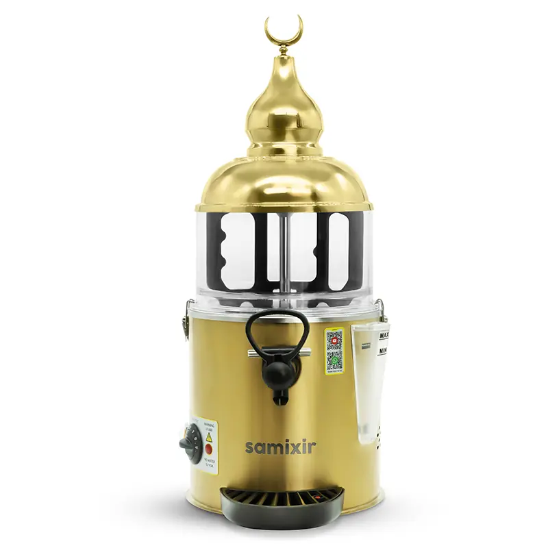 Samixir SC05 Panoramik Sıcak Çikolata ve Sahlep Makinesi, 5 Lt, Karıştırıcılı, Gold