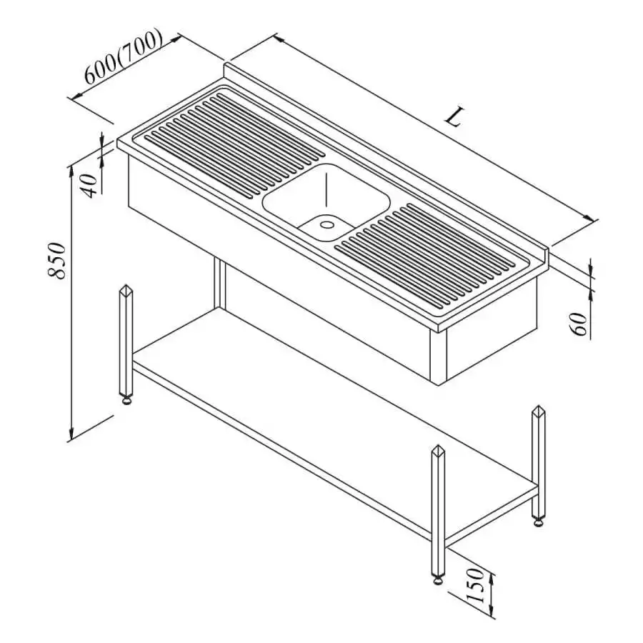 Öztiryakiler Evyeli Tezgah 1G/2D 3 Perdeli Taban Raflı Demonte 120x60 Cm