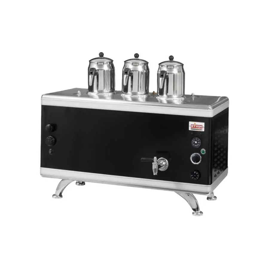 Ateşe Gold Compact Otomatik Gazlı Elektrikli Statik 3 Demlikli Çay Kazanı, 34 Litre