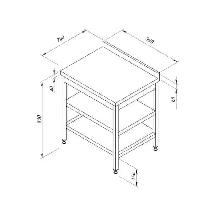 Öztiryakiler Çalışma Tezgahı Ara Raflı Sırtlı 90x70 cm