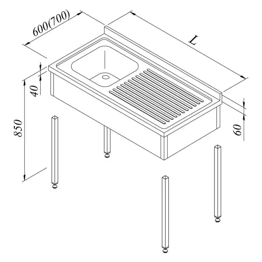 Öztiryakiler Evyeli Tezgah 1G/1D Sağ 3 Perdeli Demonte 100x60 Cm