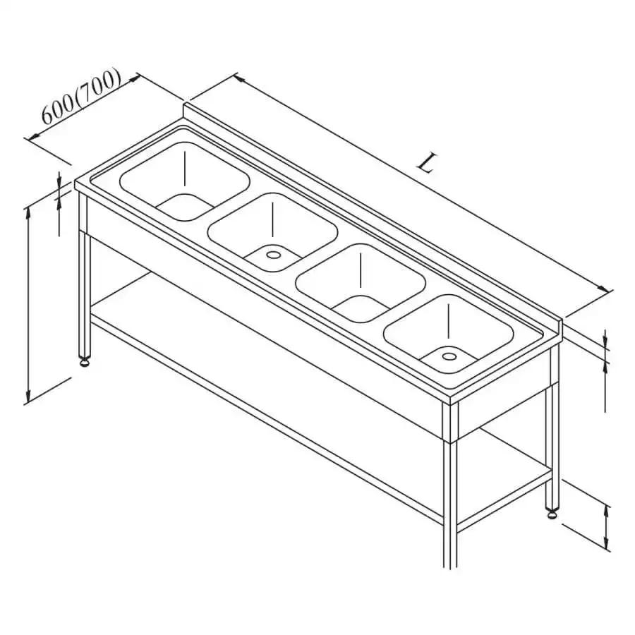 Öztiryakiler Evyeli Tezgah 4G 3 Taban Raflı 240x60 Cm