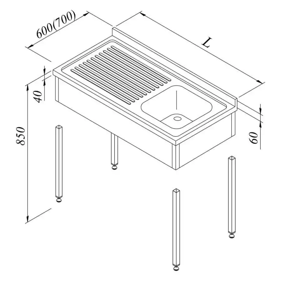 Öztiryakiler Evyeli Tezgah 1G/1D Sol 3 Perdeli Demonte 100x60 Cm