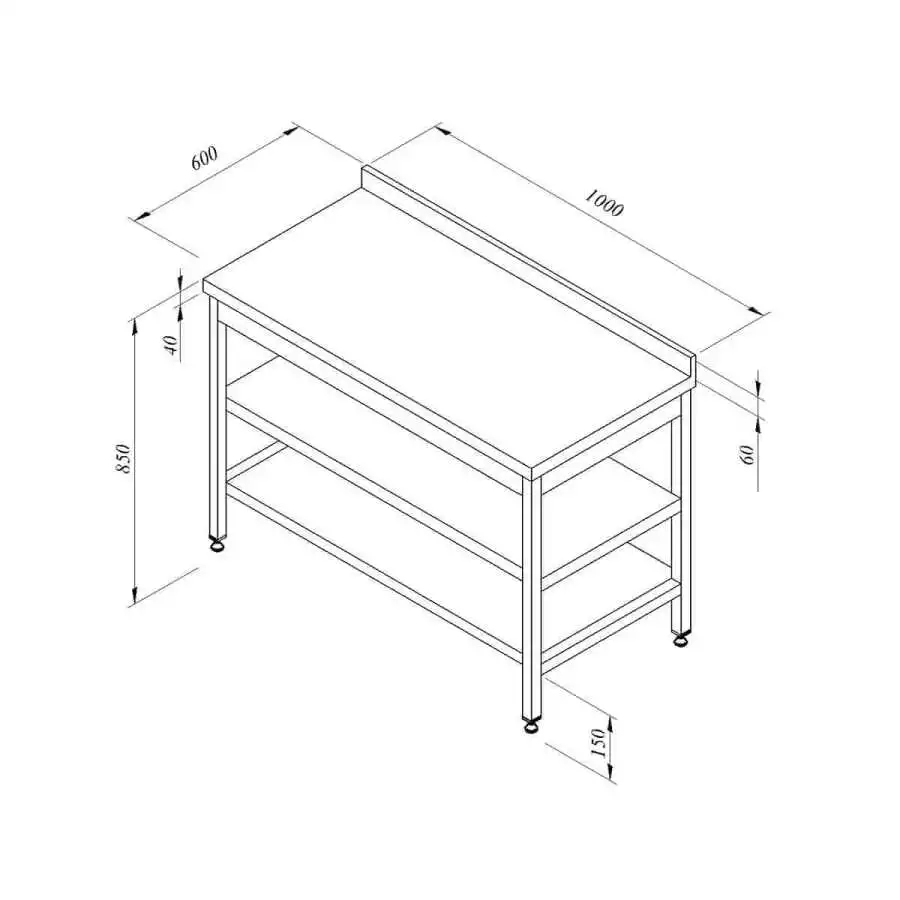 Öztiryakiler Çalışma Tezgahı Ara Raflı Sırtlı 100x60 Cm