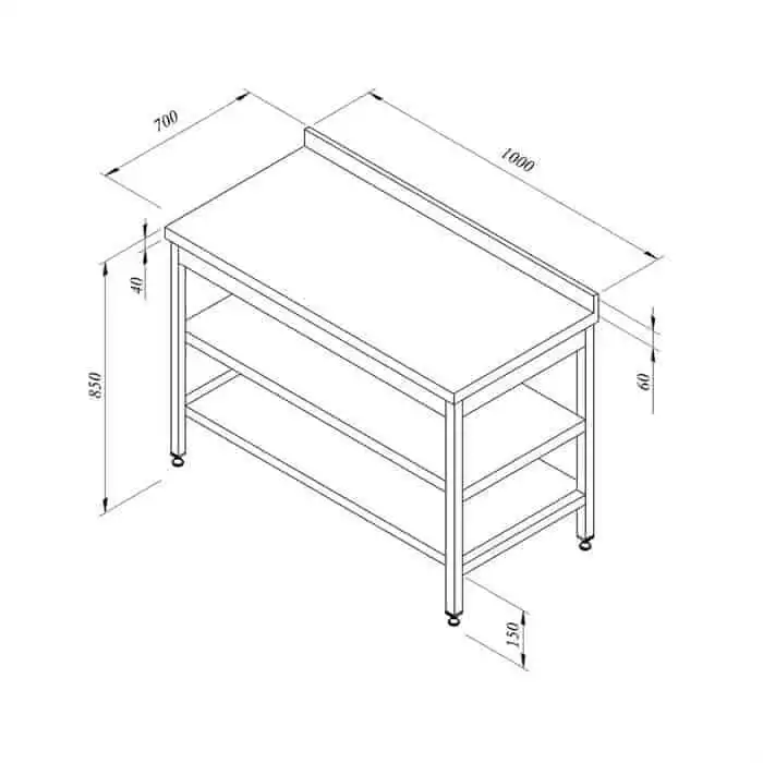 Öztiryakiler Çalışma Tezgahı  Ara Raflı  Sırtlı 100x70 cm