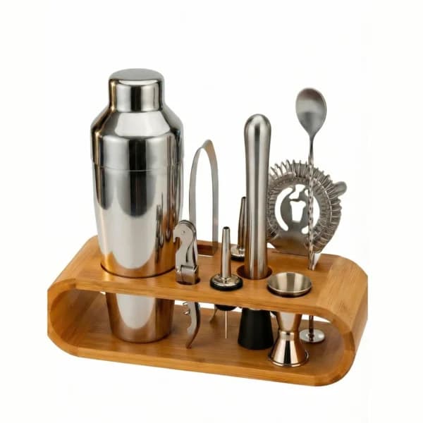 Vosco VSC-10F Ahşap Standlı Kokteyl Hazırlama Seti, 10 Parça, Paslanmaz Çelik