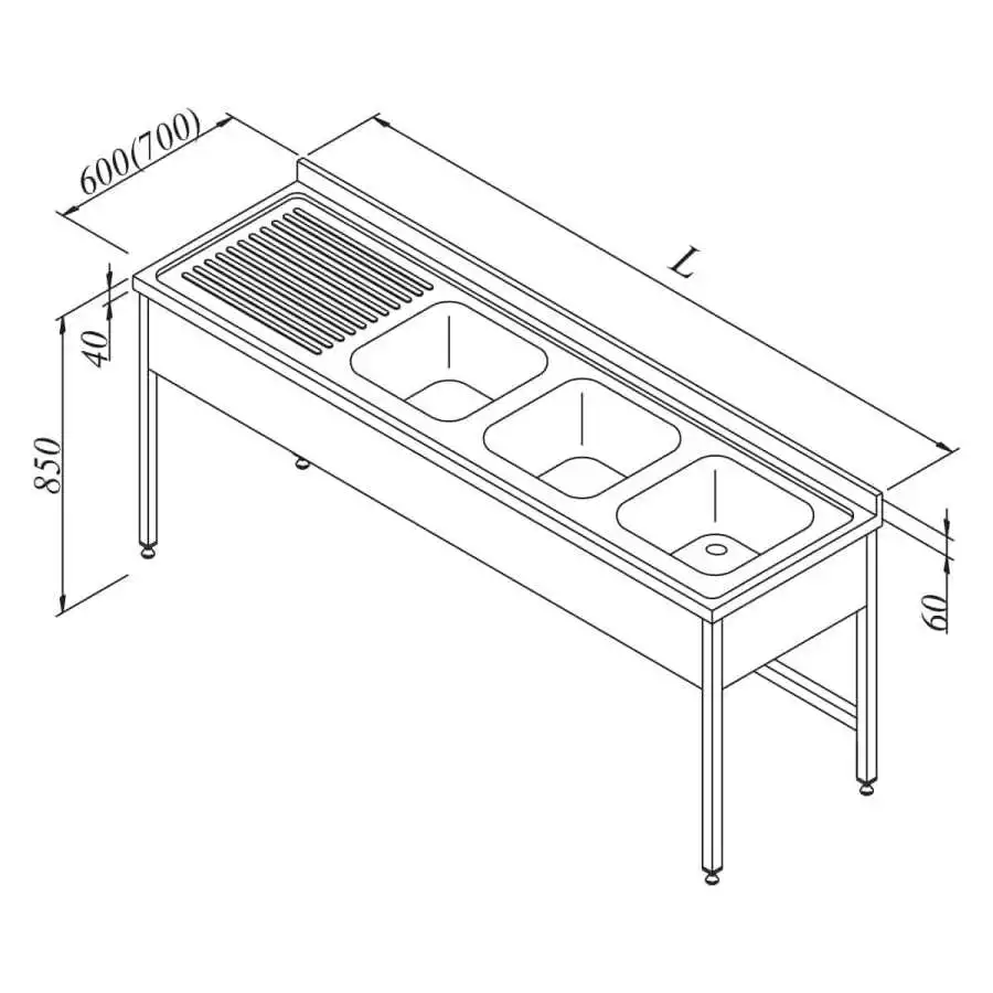 Öztiryakiler Evyeli Tezgah 3G/1D SOL 3 PERDELİ 210x60 Cm