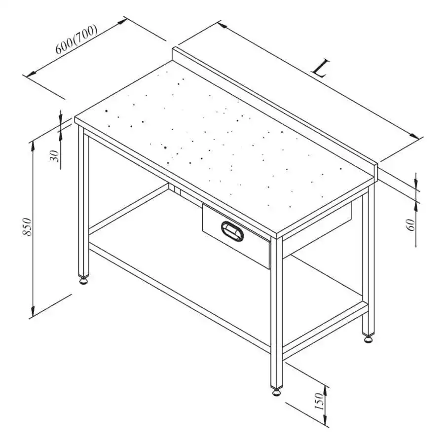 Öztiryakiler Çalışma Tezgahı Mermer Tablalı Taban Raflı Tek Çekmeceli  190x70 Cm