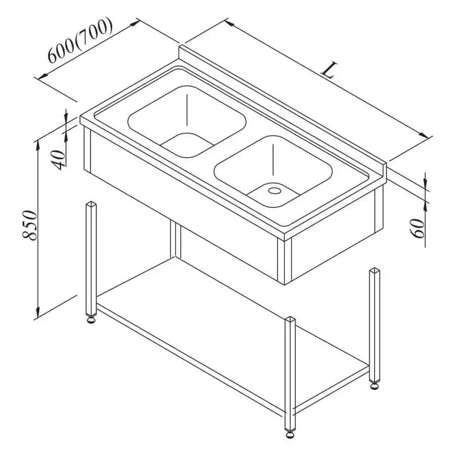 Öztiryakiler Evyeli Tezgah 2G 3 Perdeli Taban Raflı Demonte 120x60 Cm