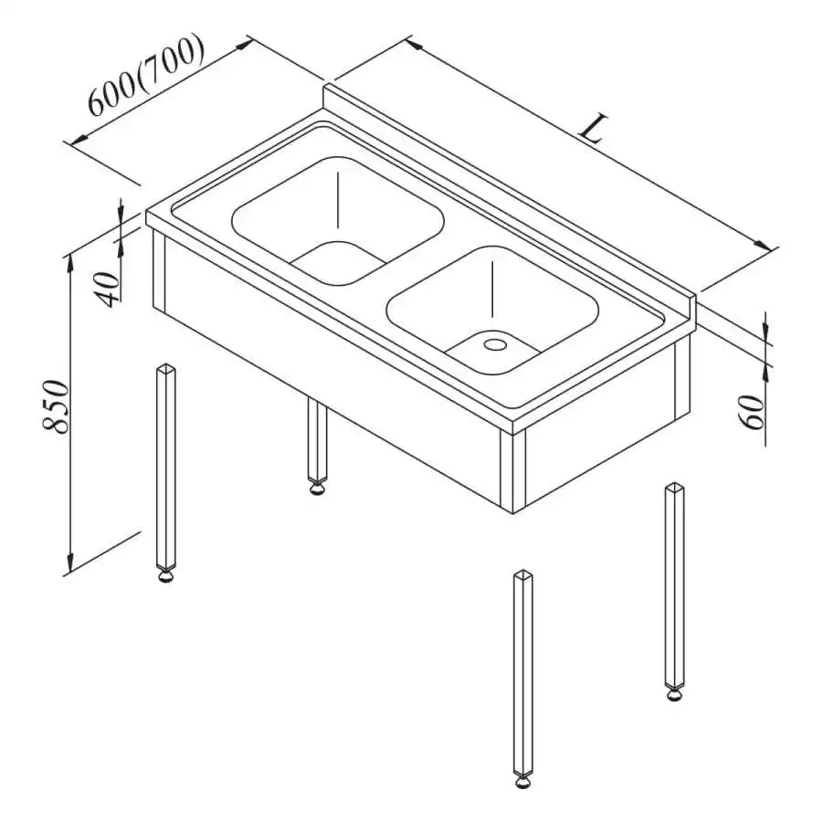 Öztiryakiler Evyeli Tezgah  2G 3 Perdeli Demonte 120x60 Cm