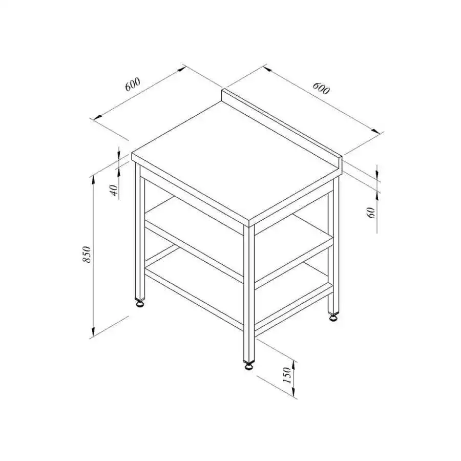 Öztiryakiler Çalışma Tezgahı Ara Raflı Sırtlı 60x60 Cm