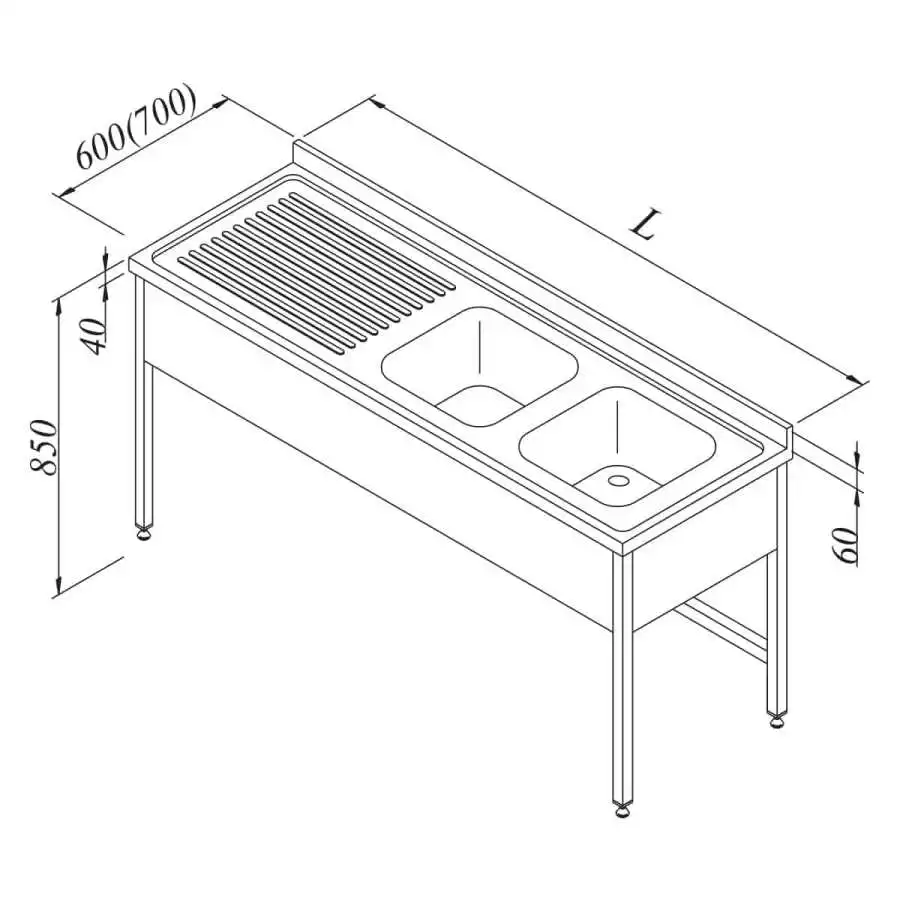 Öztiryakiler Evyeli Tezgah 2G/1D Sol 3 Perdeli 150x70 Cm