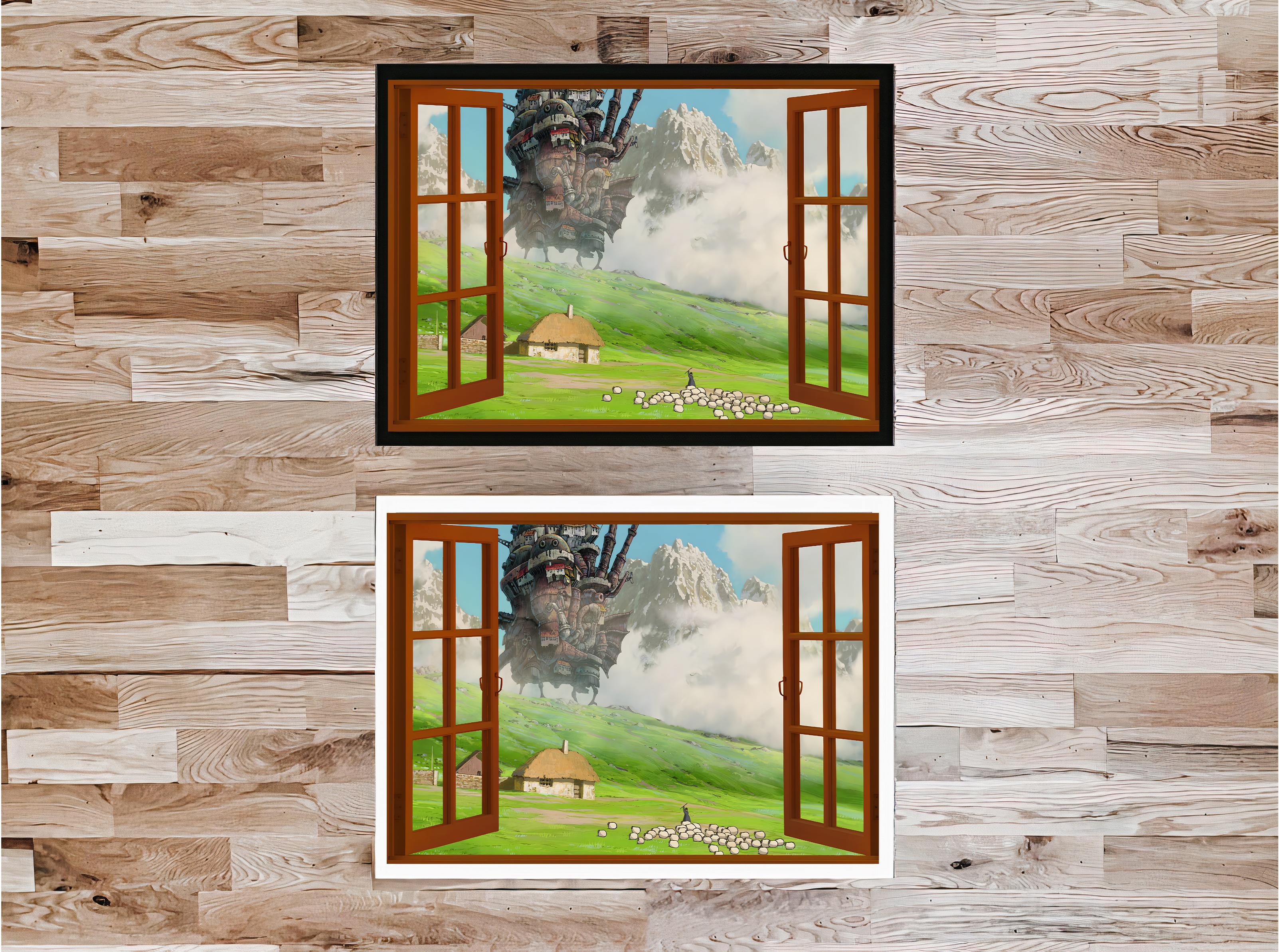 Generic Open Window Anime Howl Moving Castle Posters for Wall Decor | Canvas Wall Art for Living Room Decor | Museum Window Wall Art Howl's