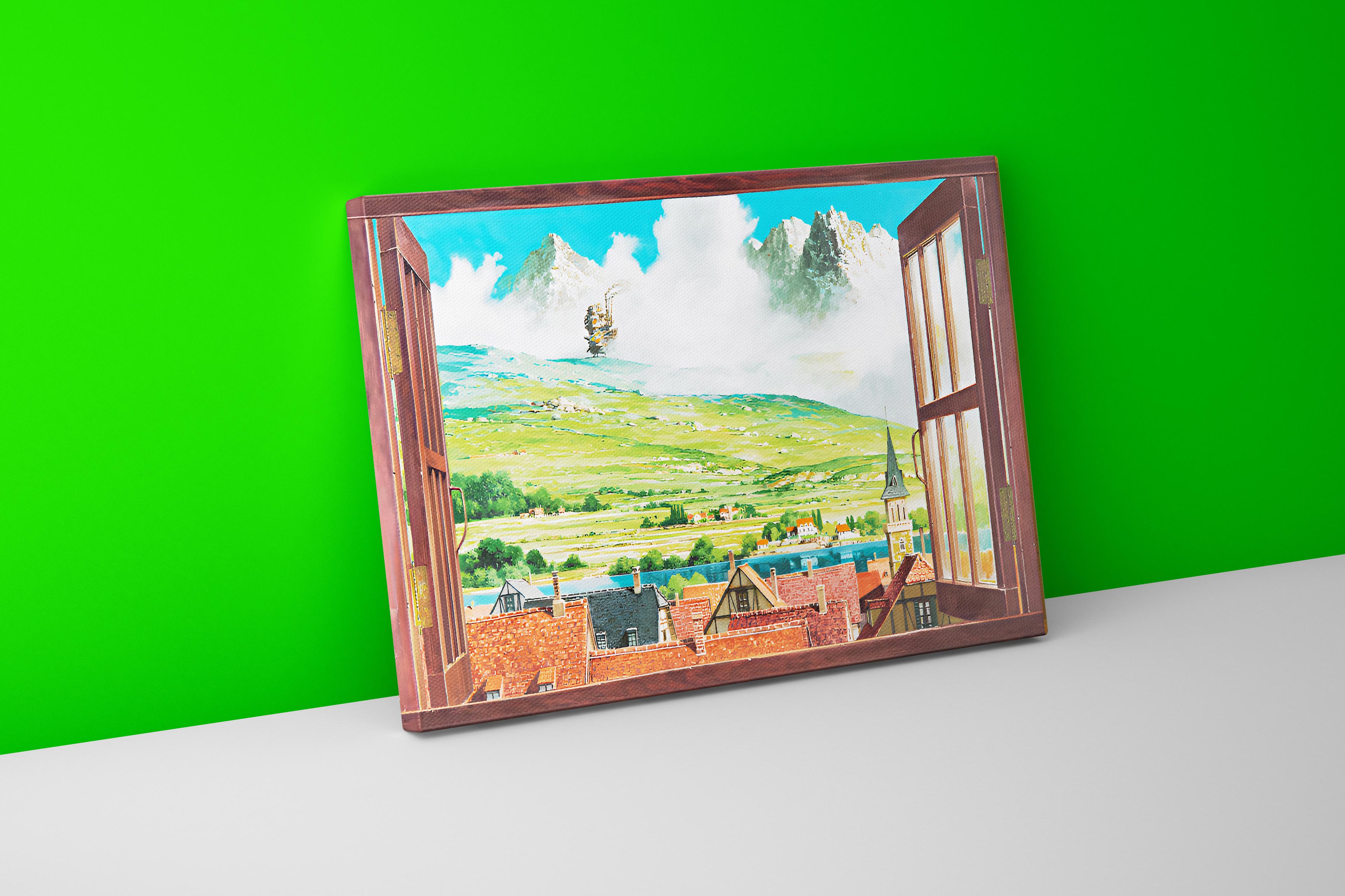 Open Window Anime Print Inspired by Howl's Moving Castle | Canvas Artwork for Living Room Decoration | Museum-Inspired Window Wall Art