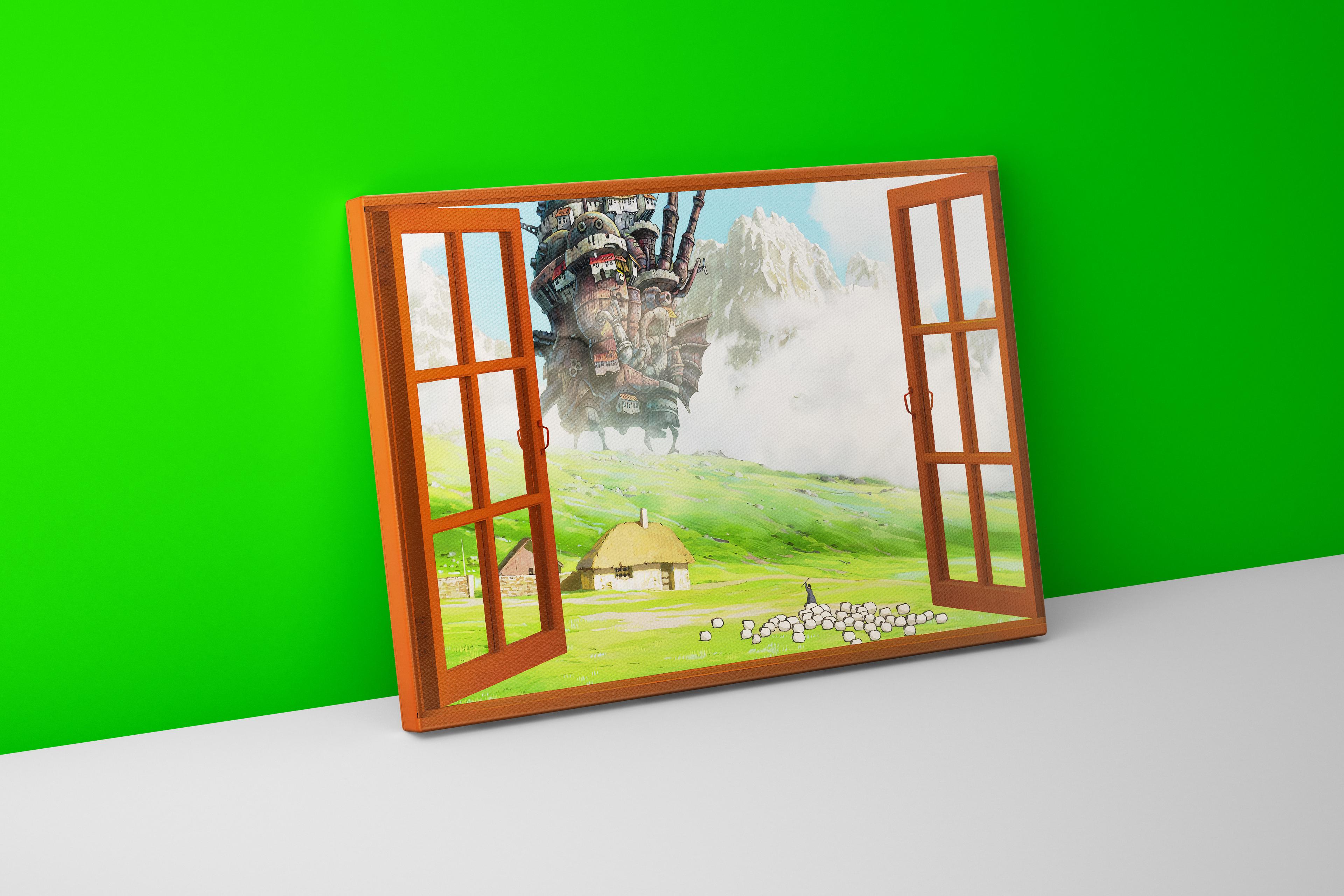 Generic Open Window Anime Howl Moving Castle Posters for Wall Decor | Canvas Wall Art for Living Room Decor | Museum Window Wall Art Howl's