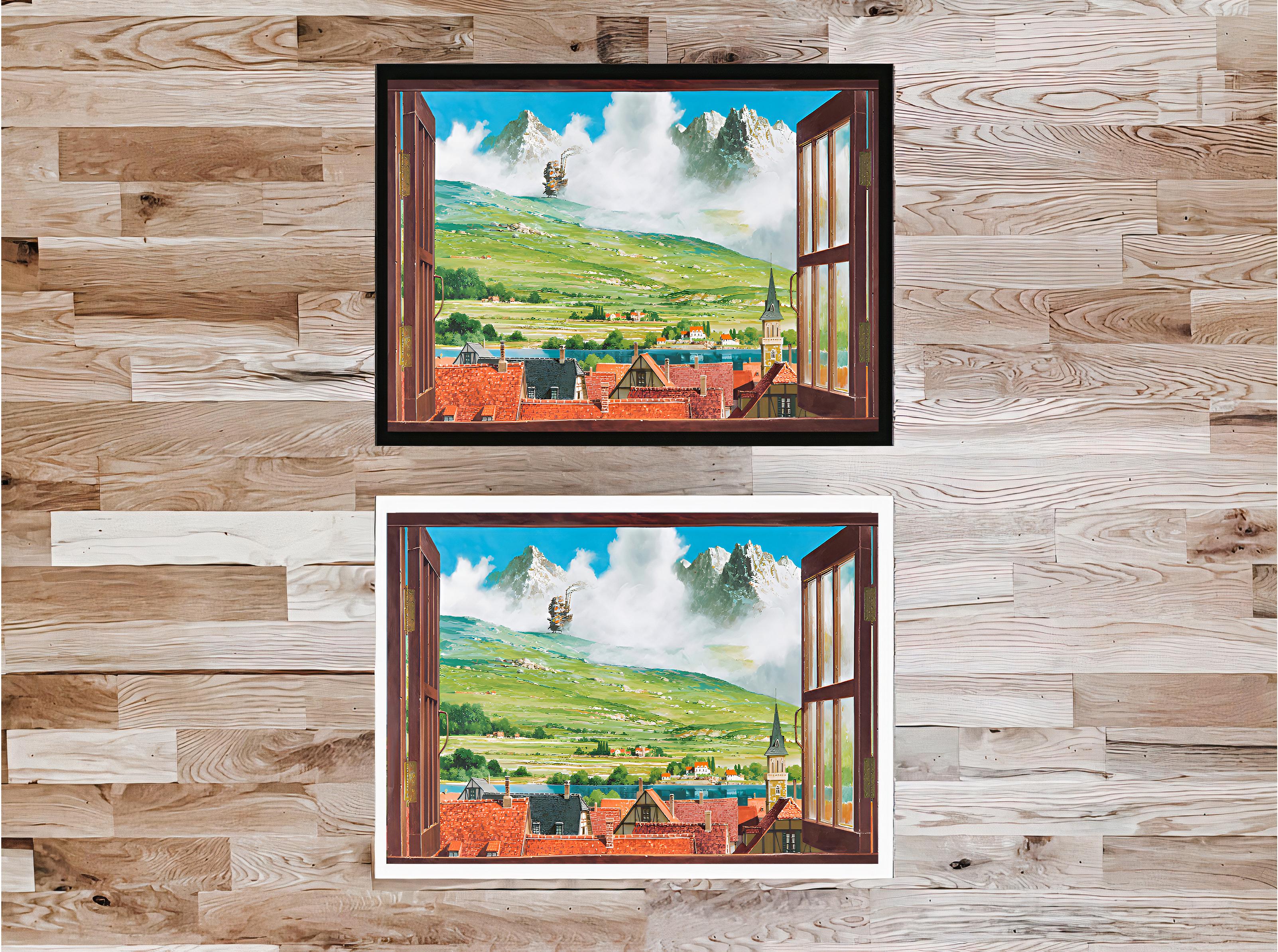 Open Window Anime Print Inspired by Howl's Moving Castle | Canvas Artwork for Living Room Decoration | Museum-Inspired Window Wall Art