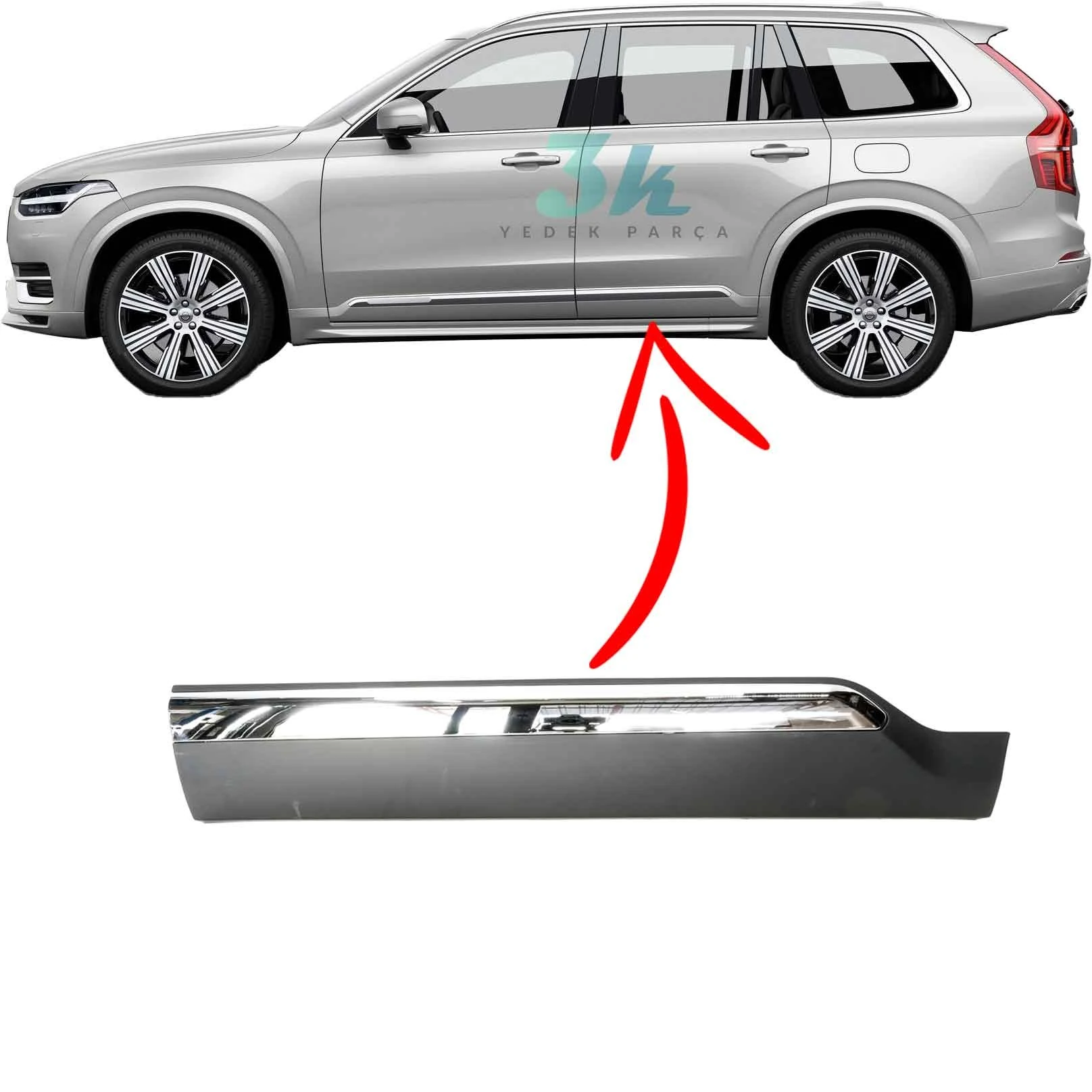 Volvo Xc90 Kapı Bandı Çıtası Nikelaj Krom 2015 2024 Sol Arka