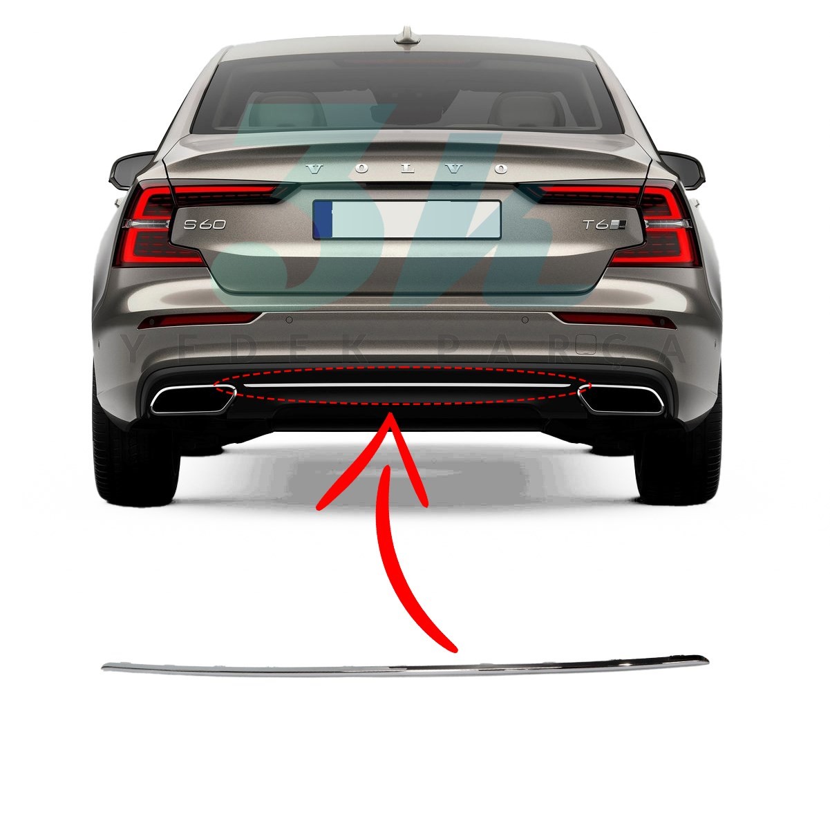 Volvo S60 V60 Arka Tampon Eki Difüzör Kromu 2019-2025 Orjinal 31664976