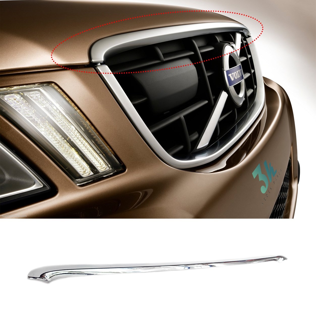 Volvo Xc60 Kaput Uç Krom Nikelajı Çıtası 2009 2010 2011 2012 2013