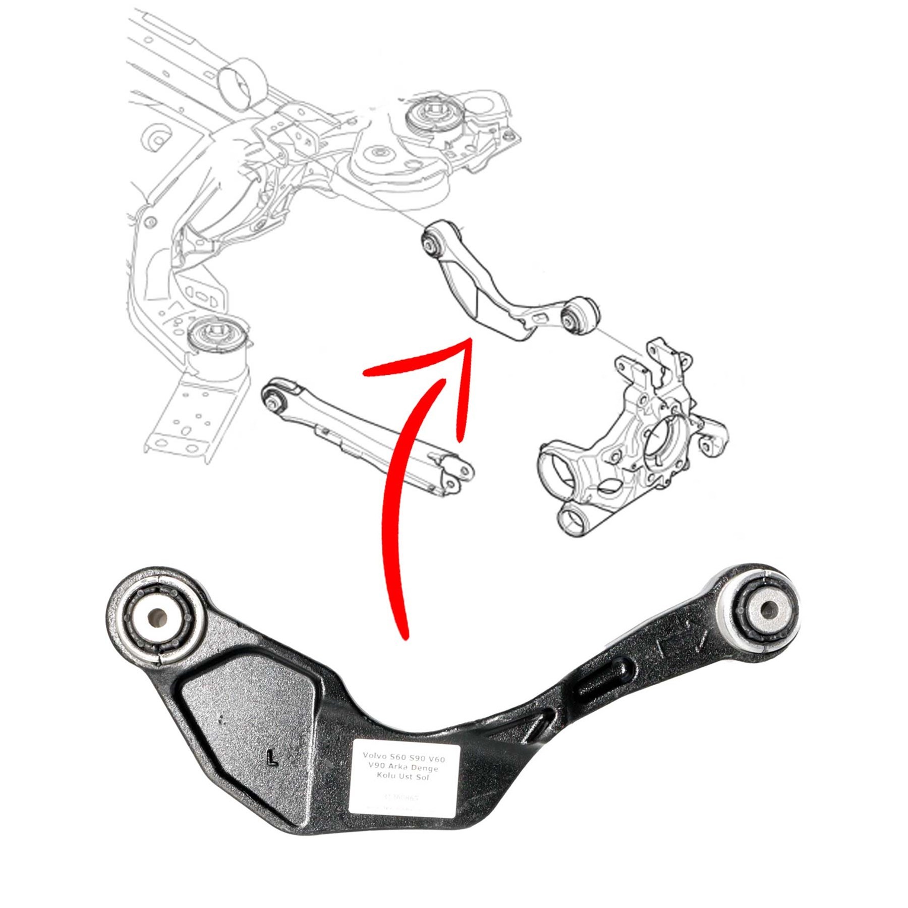 Volvo S60 S90 V60 V90 Arka Denge Kolu Üst Sol Yedek Parça