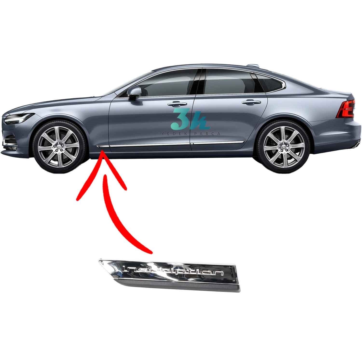Volvo S90 V90 Çamurluk Çıtası Bandı Krom 2017 2024 Sol Ön Inscription