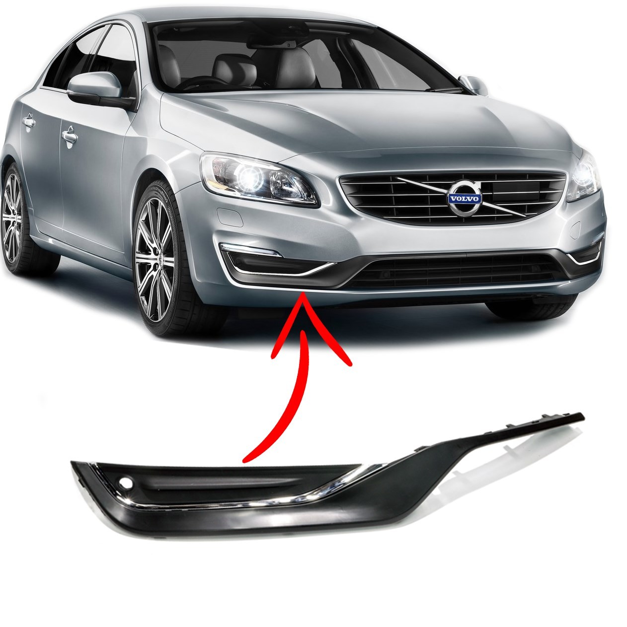 Volvo S60 V60 Ön Tampon Sis Kapağı Kromlu Park Sensör Delikli Sağ 2014 2018