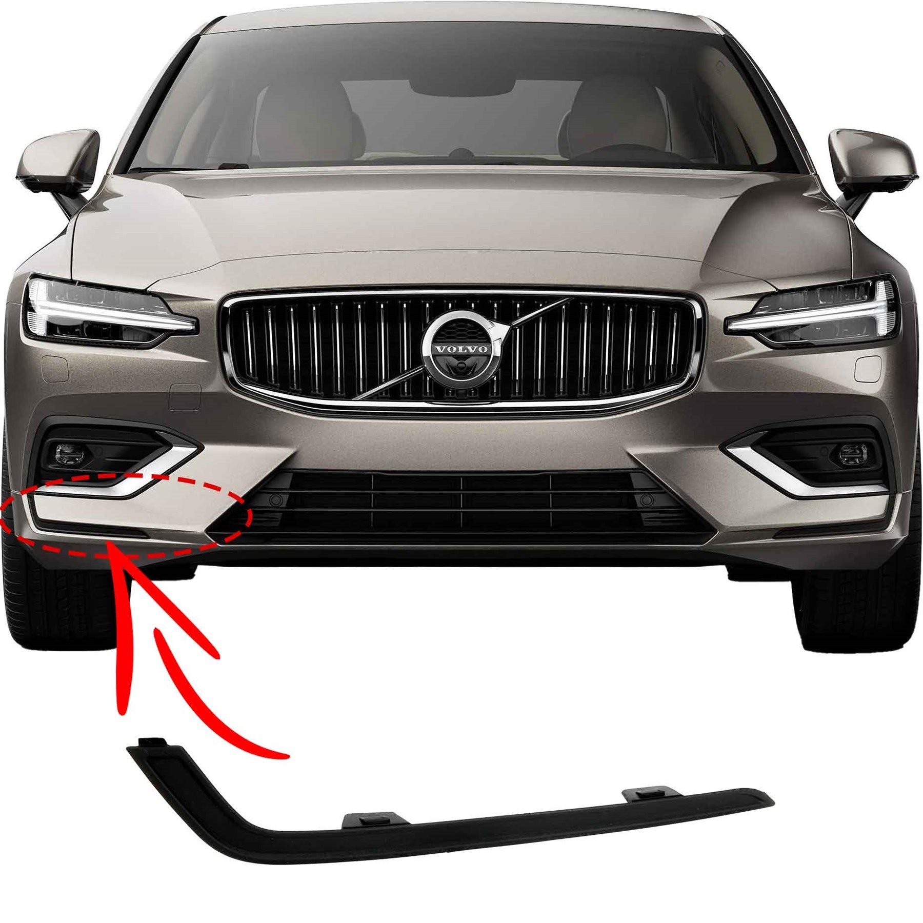 Volvo S60 V60 Ön Tampon Sis Kapağı Alt Kapağı 2019- Sağ