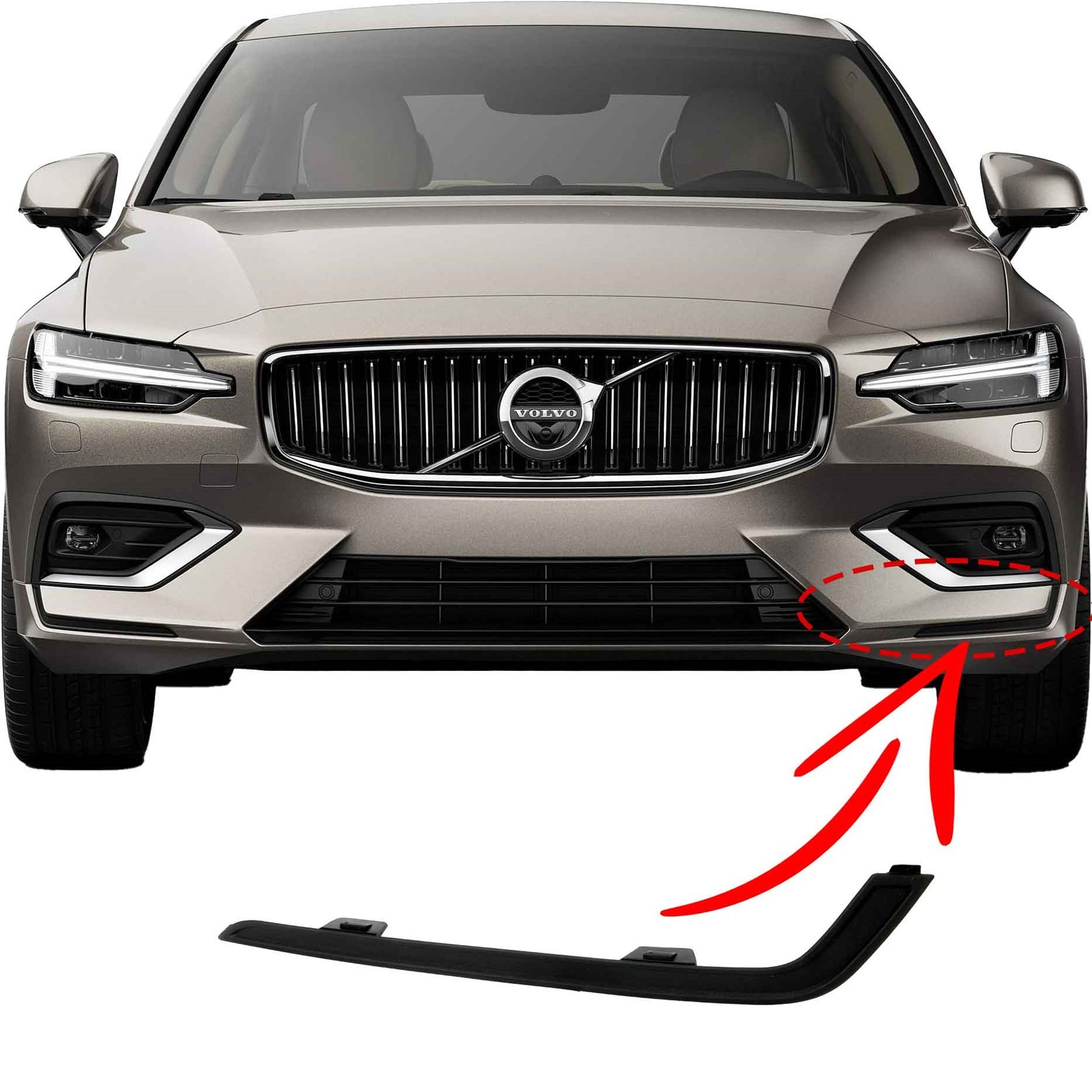 Volvo S60 V60 Ön Tampon Sis Kapağı Alt Kapağı 2019- Sol