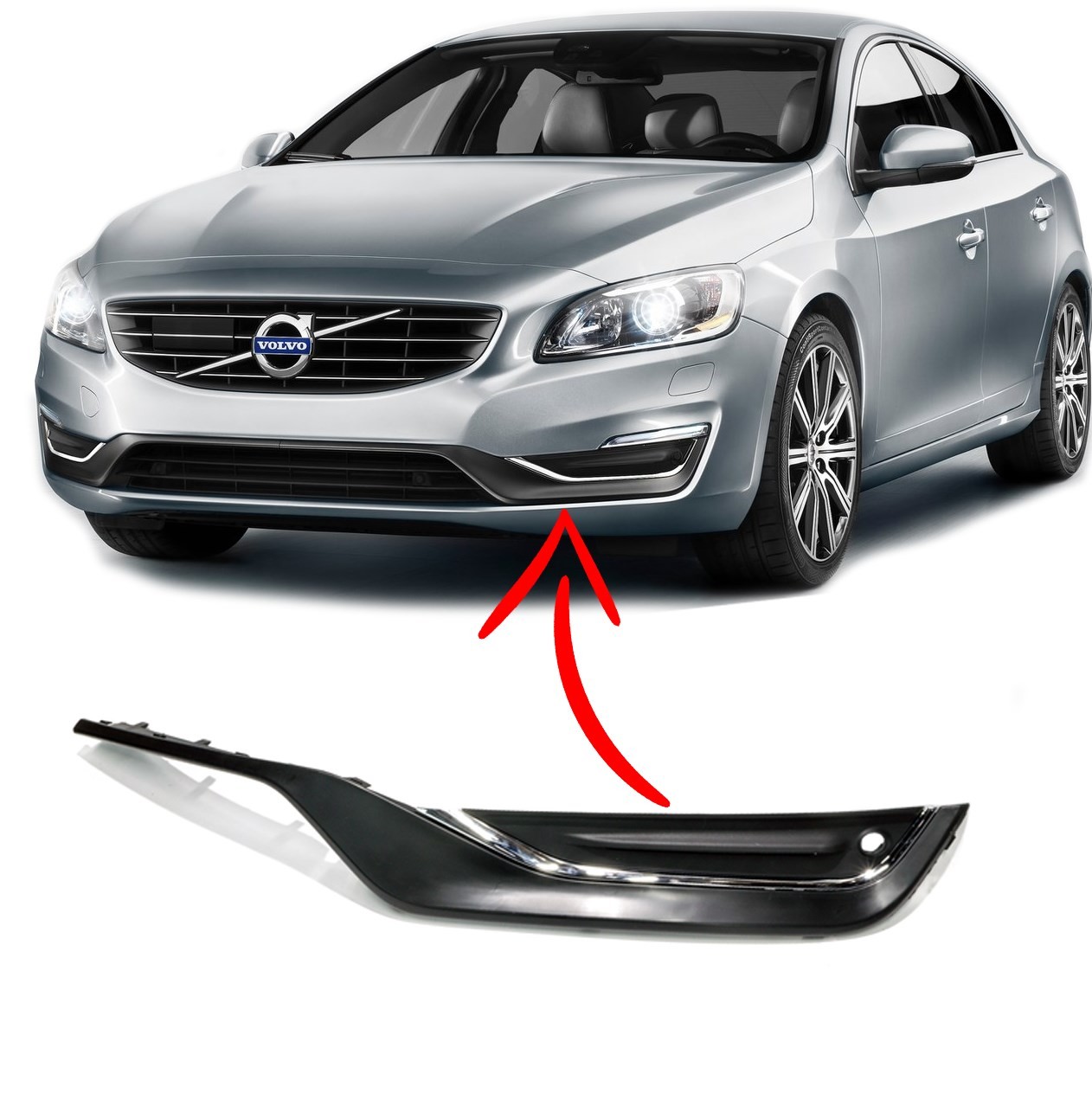 Volvo S60 V60 Ön Tampon Sis Kapağı Kromlu Park Sensör Delikli Sol 2014 2018