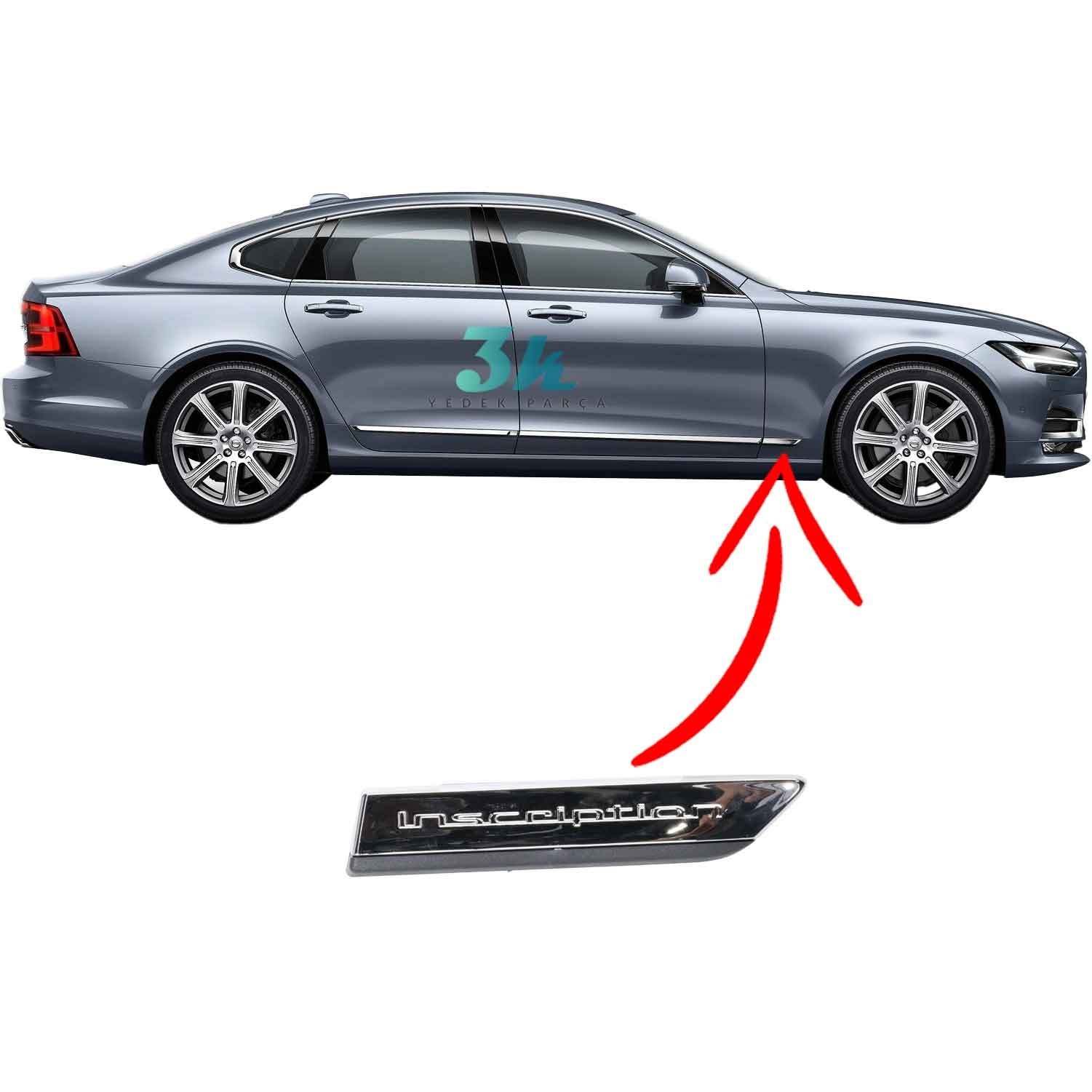 Volvo S90 V90 Çamurluk Çıtası Bandı Krom 2017 2024 Sağ Ön Inscription