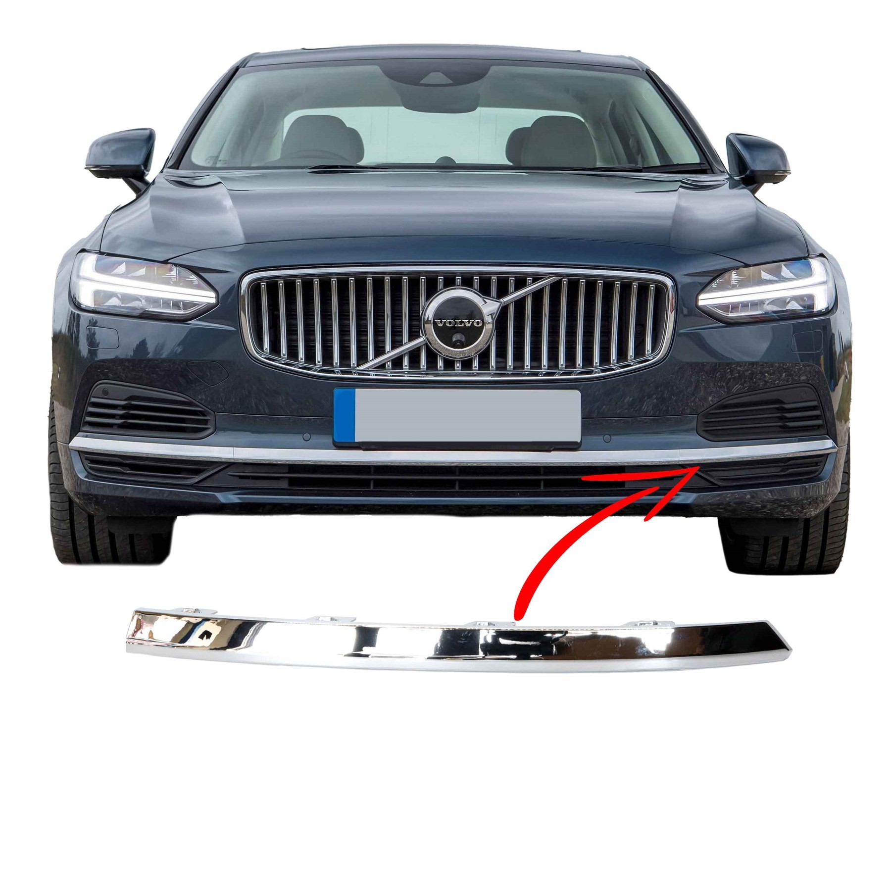 Volvo S90 Ön Tampon Nikelaj Krom Çıta Alt Sol 2021-