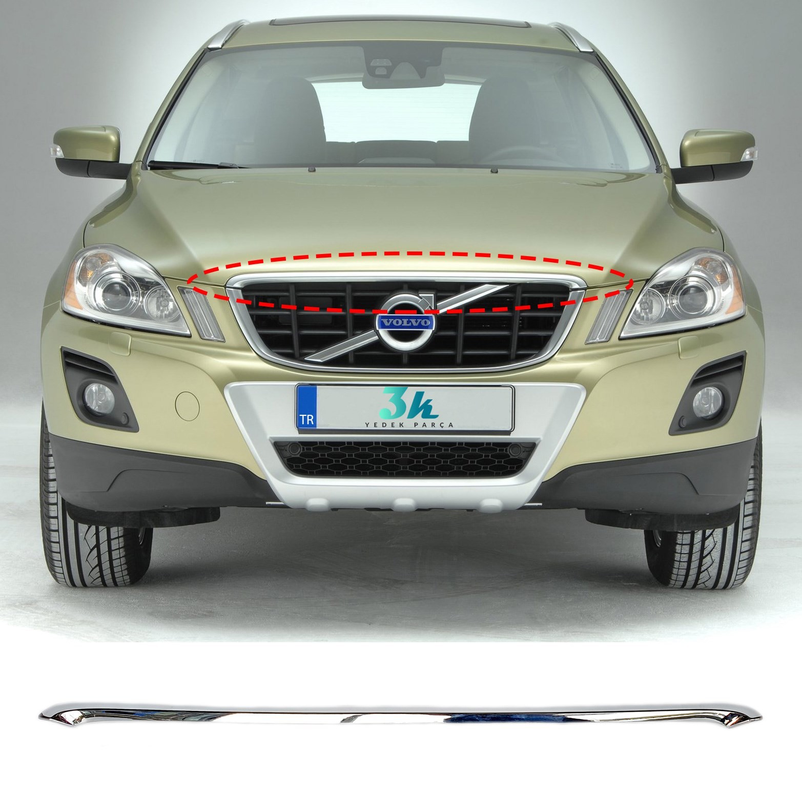 Volvo Xc60 Kaput Uç Krom Nikelajı Çıtası 2009 2010 2011 2012 2013