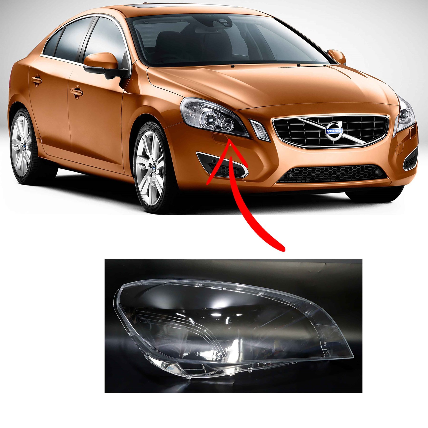 Volvo S60 V60 Sağ Far Camı 2011 2012 2013 Xenon / Halojen