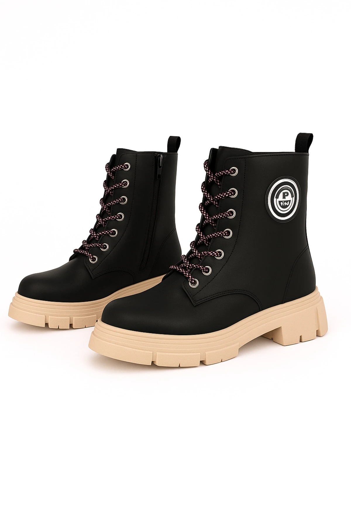 Kadın Genç Kız Kışlık Renkli Tabanlı Suni Deri Termo Kaymaz Bot Okul Bağcıklı Fermuarlı Ayakkabı - somon