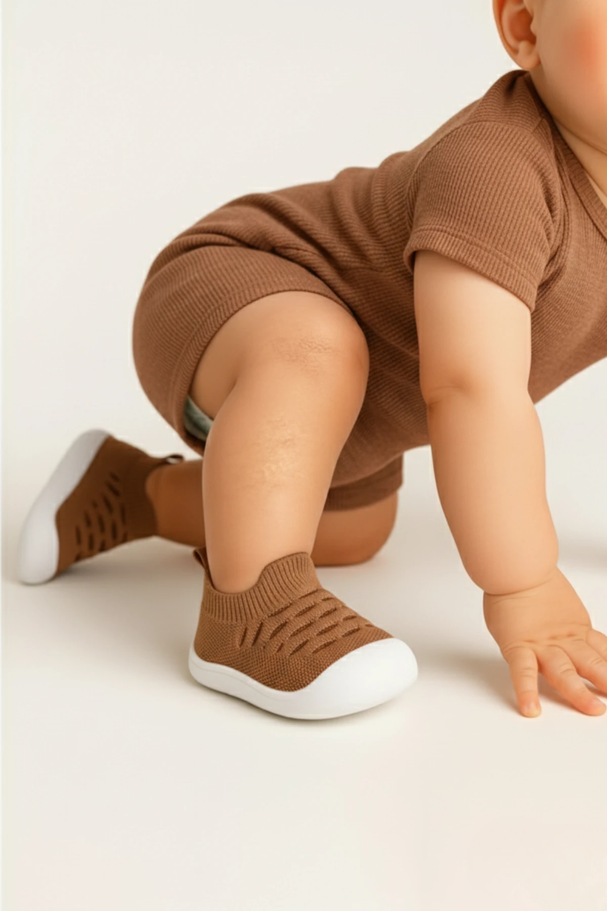 Bebek İlk Adım Örgü Ayakkabı Nefes Alabilir Kaymaz Tabanlı Ortopedik Yumuşak Renkli Patik Çocuk Kreş - kahverengi