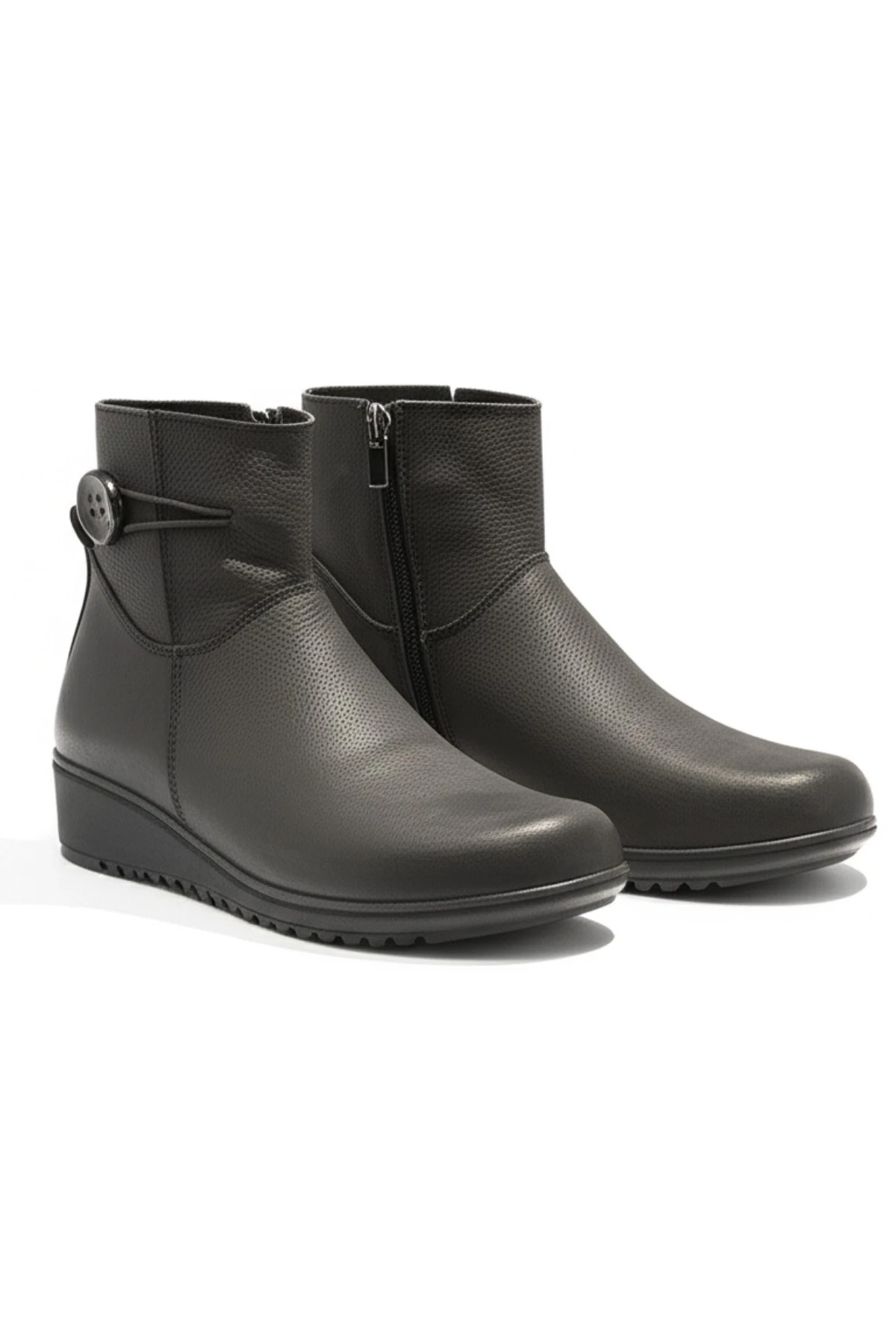 Kadın Kışlık ve Mevsimlik Bot Hakiki Deri Ortapedik Esnek Kaymaz Tabanlı Rahat Giyilebilir Ayakkabı - mat siyah