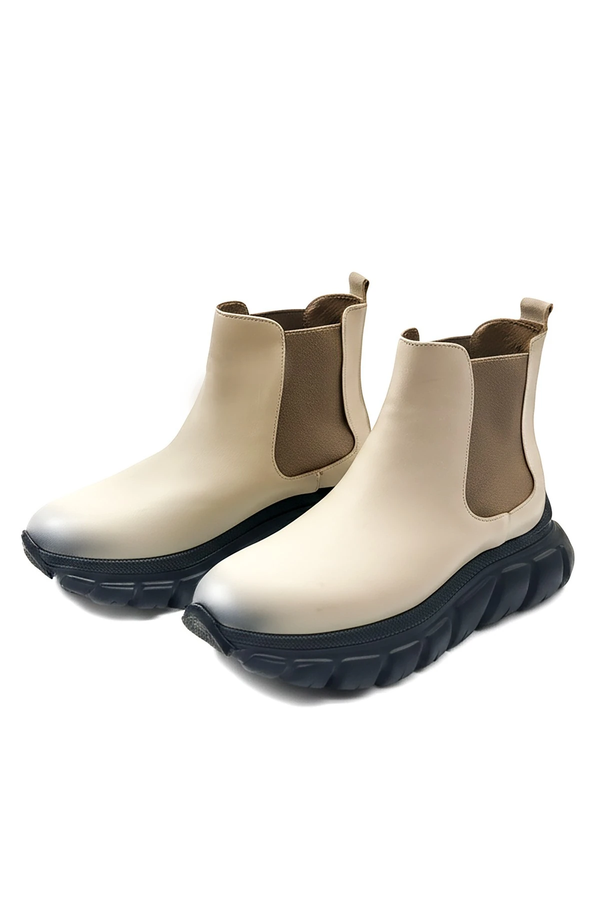 Kadın Kışlık ve Mevsimlik Bot Hakiki Deri Ortapedik Esnek Kaymaz Tabanlı Rahat Giyilebilir Ayakkabı - krem