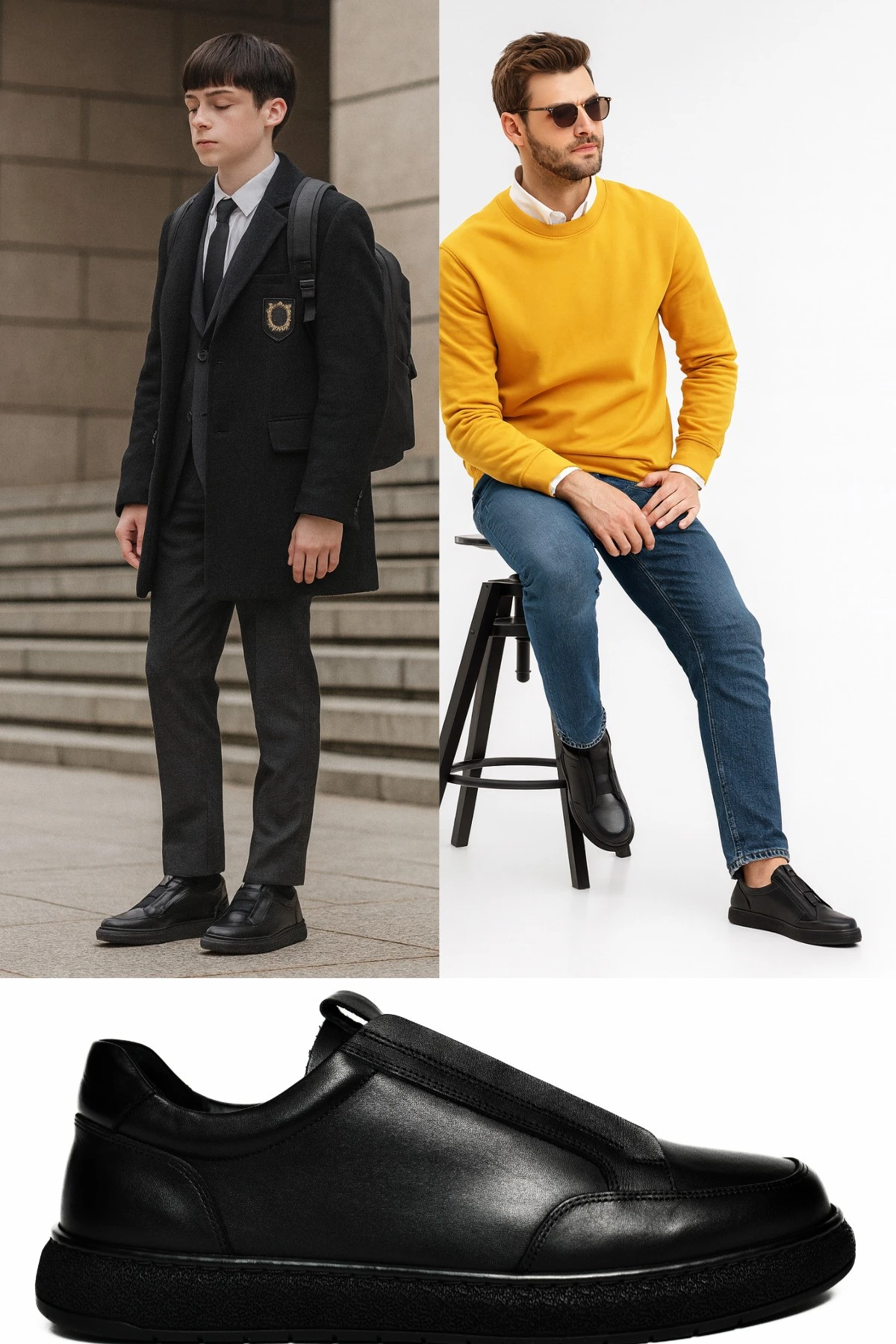 Erkek Siyah Klasik Hakiki Deri Ayakkabı Rahat Tabanlı Günlük Ofis Sneaker Bağcıksız Ortopedik Kaymaz Okul Casual