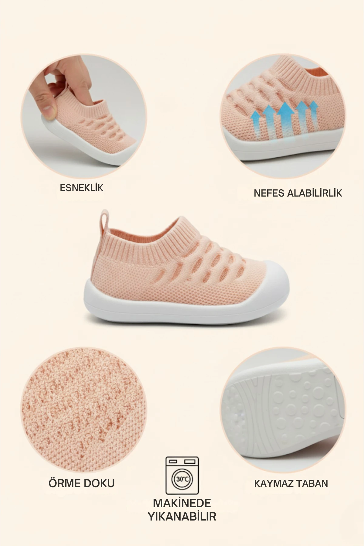 Bebek İlk Adım Örgü Ayakkabı Nefes Alabilir Kaymaz Tabanlı Ortopedik Yumuşak Renkli Patik Çocuk Kreş
