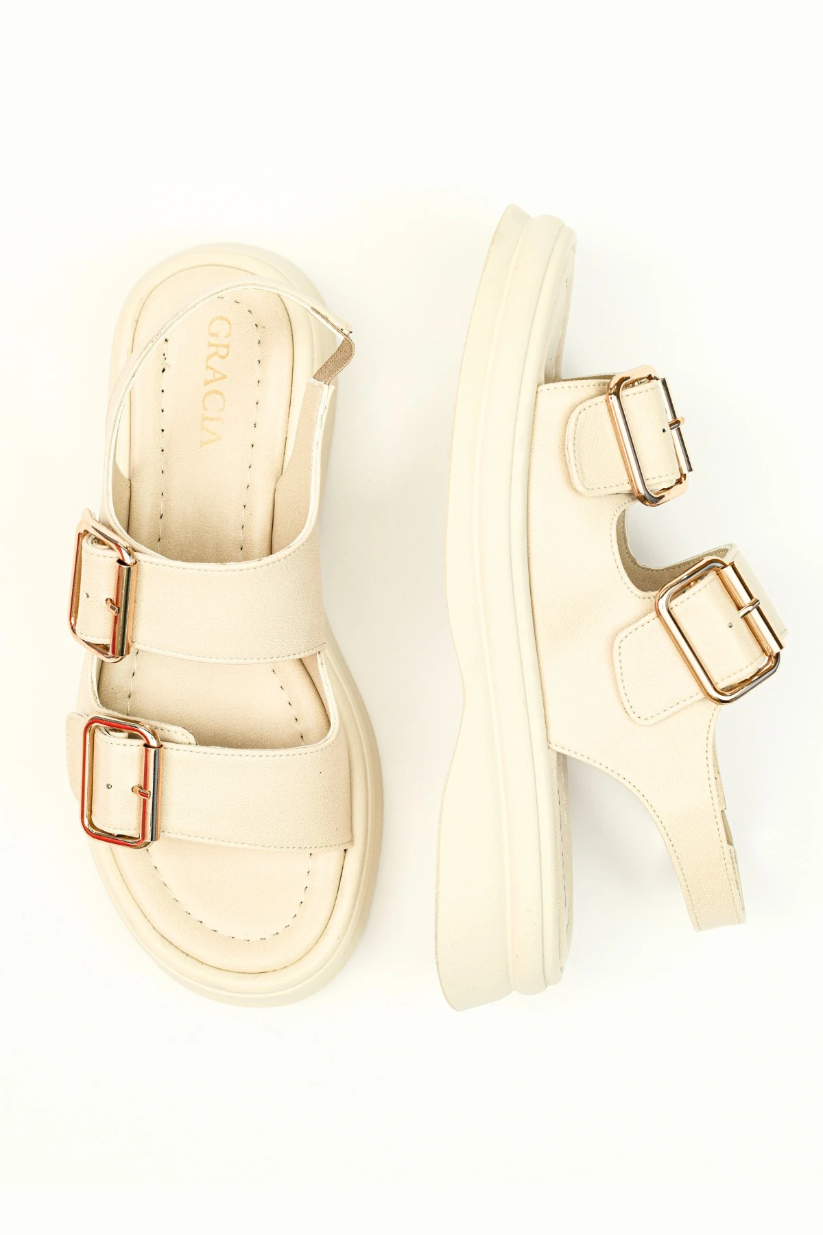 Kadın Yazlık Tokalı Sandalet düz Tabanlı Günlük Plaj Ofis Rahat Şık farklı renk ve model Ortepedik - bej