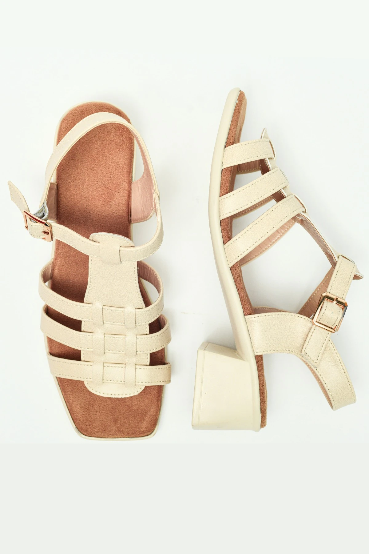 Kadın Yazlık Tokalı Sandalet düz Tabanlı Günlük Plaj Ofis Rahat Şık farklı renk ve model Ortepedik - bej tek tokalı